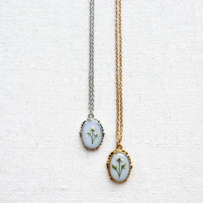 Dorothy Ornate Pressed Flower Necklace | Silver