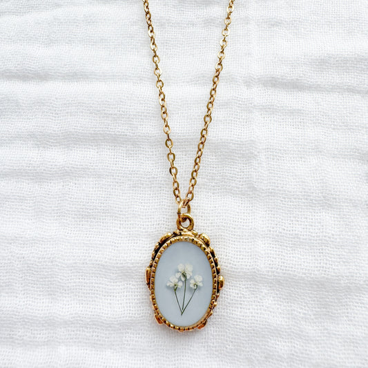Dorothy Ornate Pressed Flower Necklace | Gold