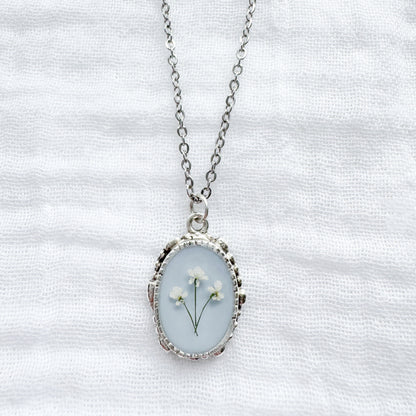 Dorothy Ornate Pressed Flower Necklace | Silver