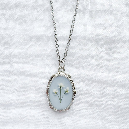 Dorothy Ornate Pressed Flower Necklace | Silver