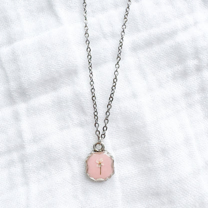 Elisa Mini Frame Pressed Flower Necklace | Silver
