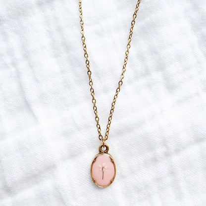 Elisa Mini Ornate Pressed Flower Necklace | Gold