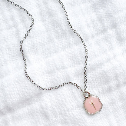 Elisa Mini Frame Pressed Flower Necklace | Silver