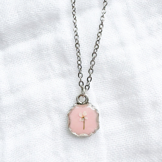 Elisa Mini Frame Pressed Flower Necklace | Silver