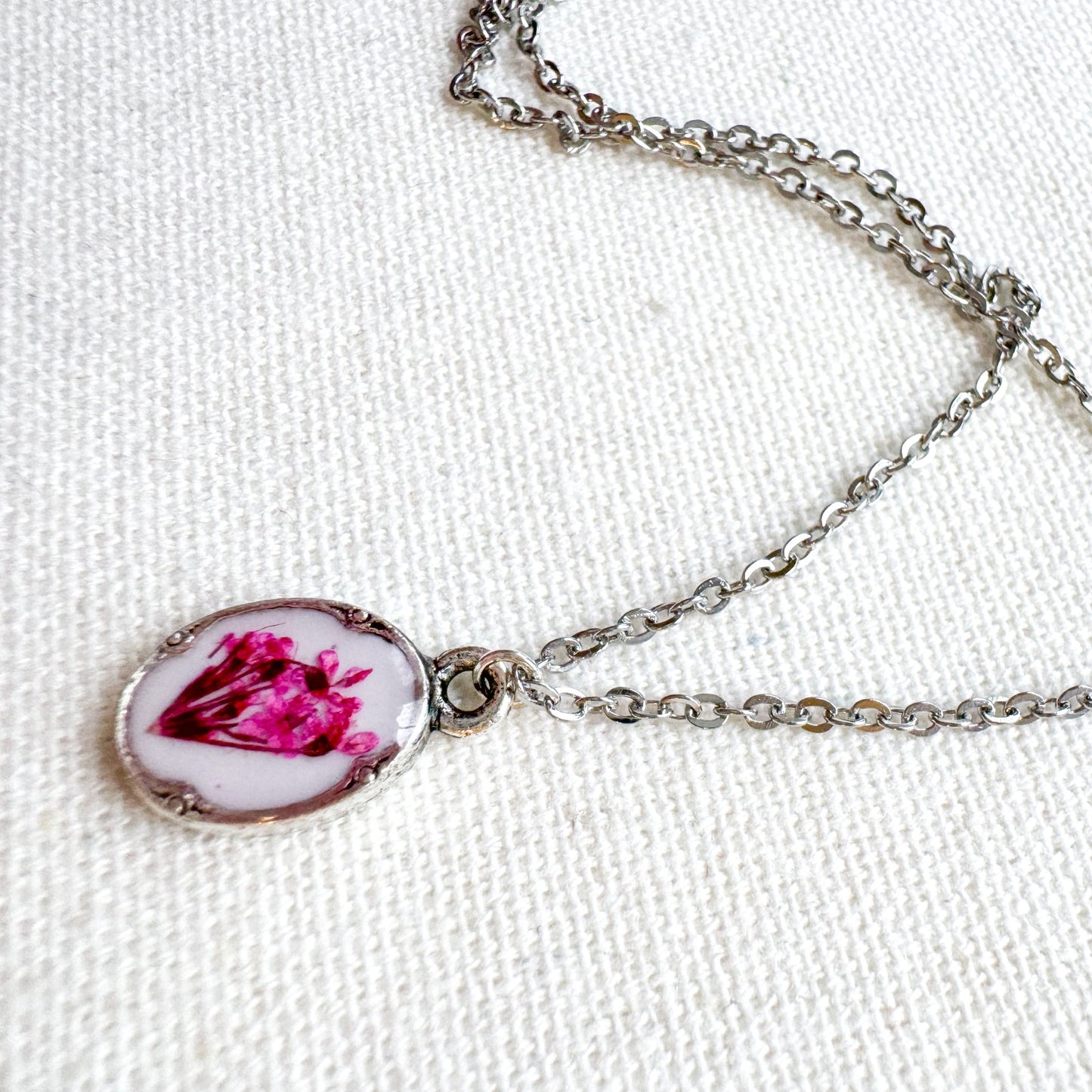Emma Pressed Flower Necklace | Silver