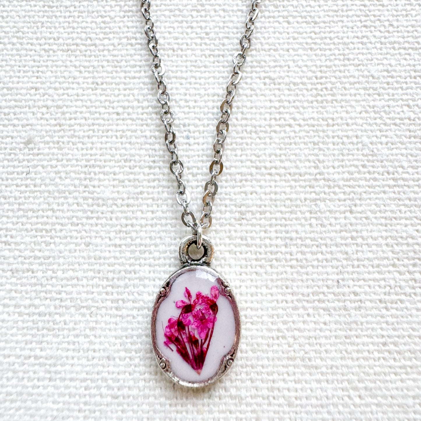 Emma Pressed Flower Necklace | Silver