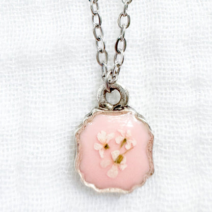 Emma Mini Frame Pressed Flower Necklace | Silver