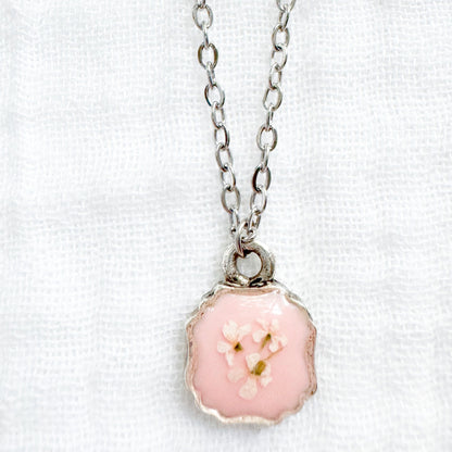 Emma Mini Frame Pressed Flower Necklace | Silver