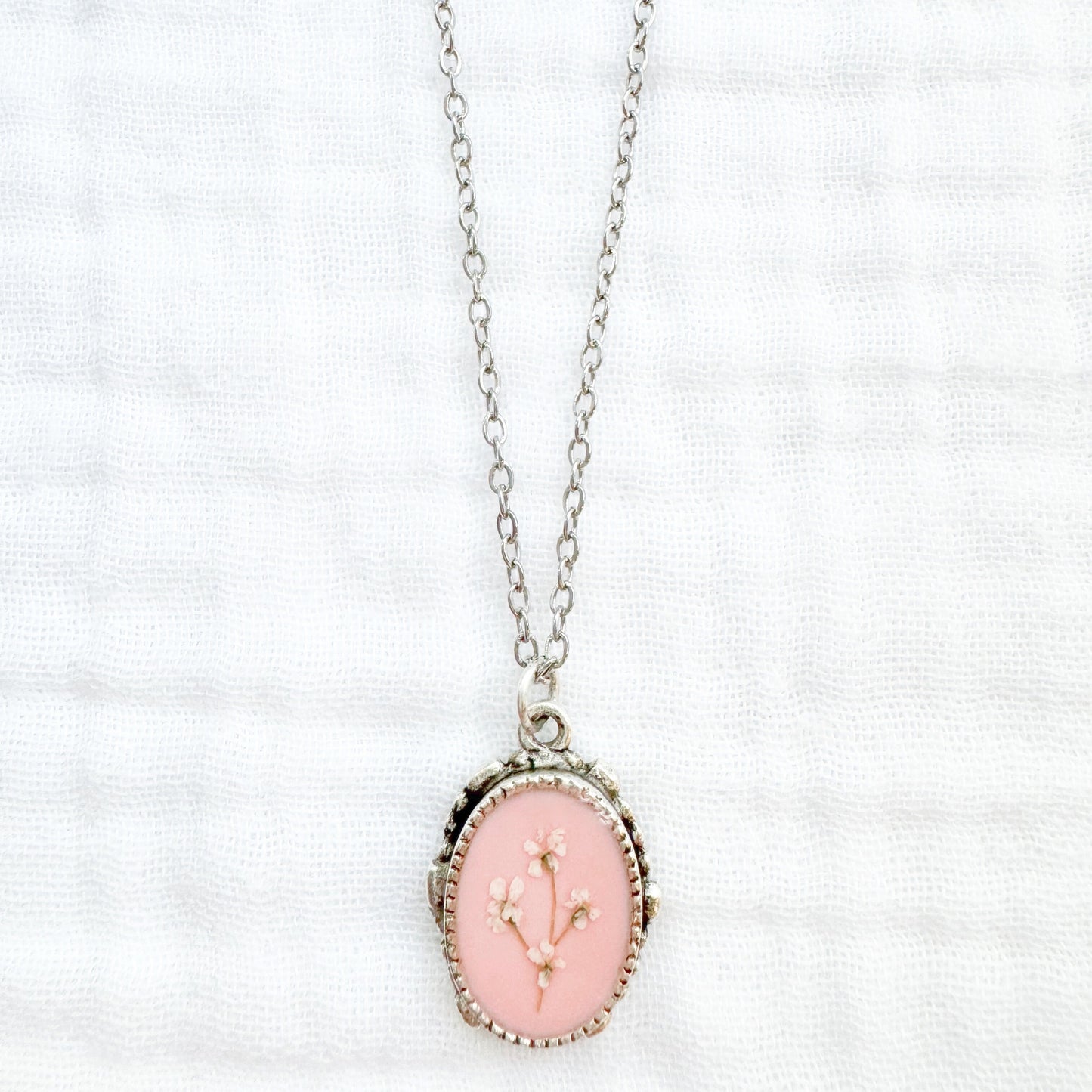 Emma Ornate Pressed Flower Necklace | Silver