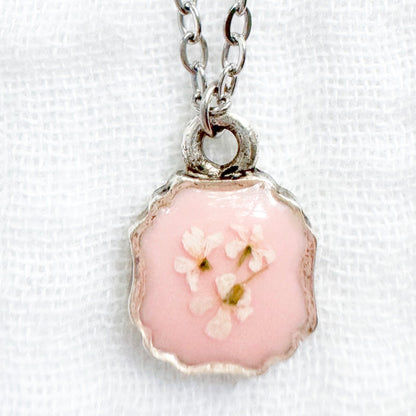 Emma Mini Frame Pressed Flower Necklace | Silver