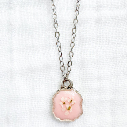 Emma Mini Frame Pressed Flower Necklace | Silver