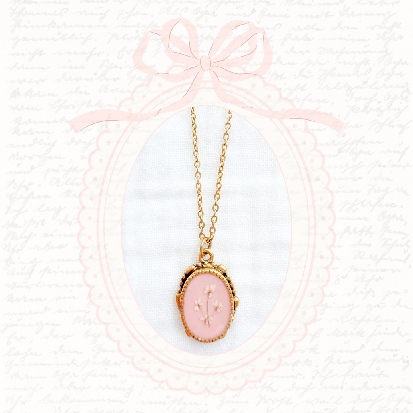 Emma Ornate Pressed Flower Necklace | Gold