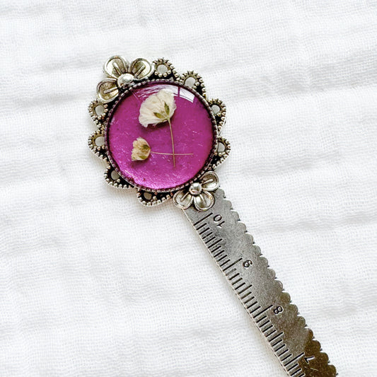 February Birthstone Amethyst Pressed Flower Bookmark | Silver