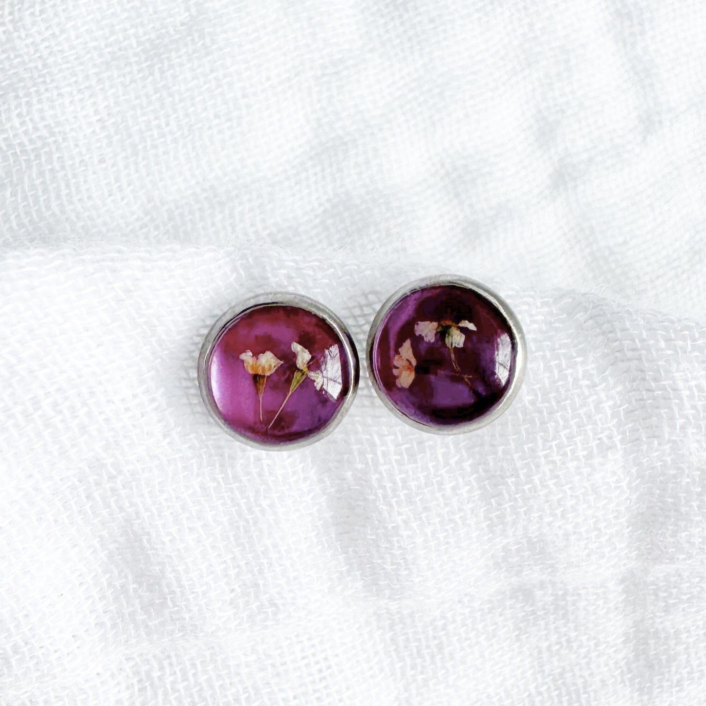 February Birthstone Amethyst Pressed Flower Earrings | Silver