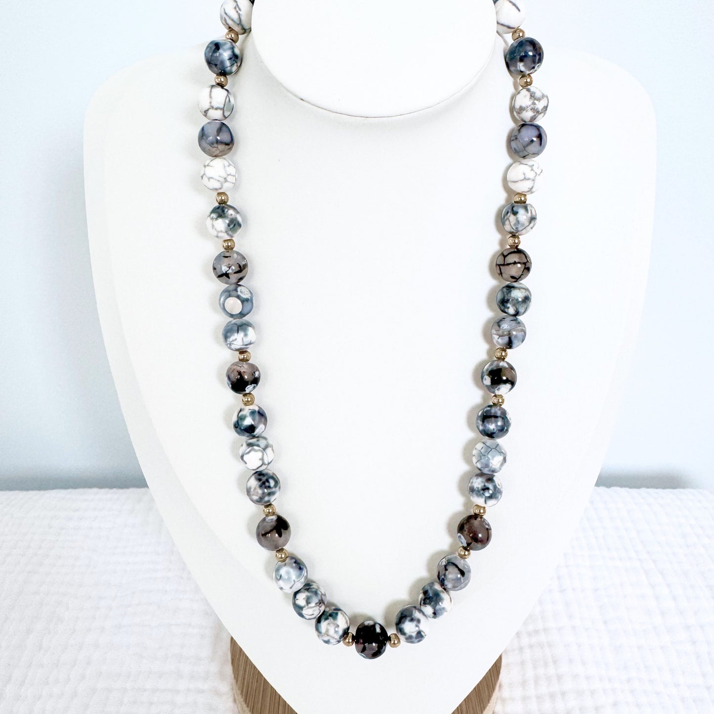 Black Fire Agate Gemstone Necklace | Gold