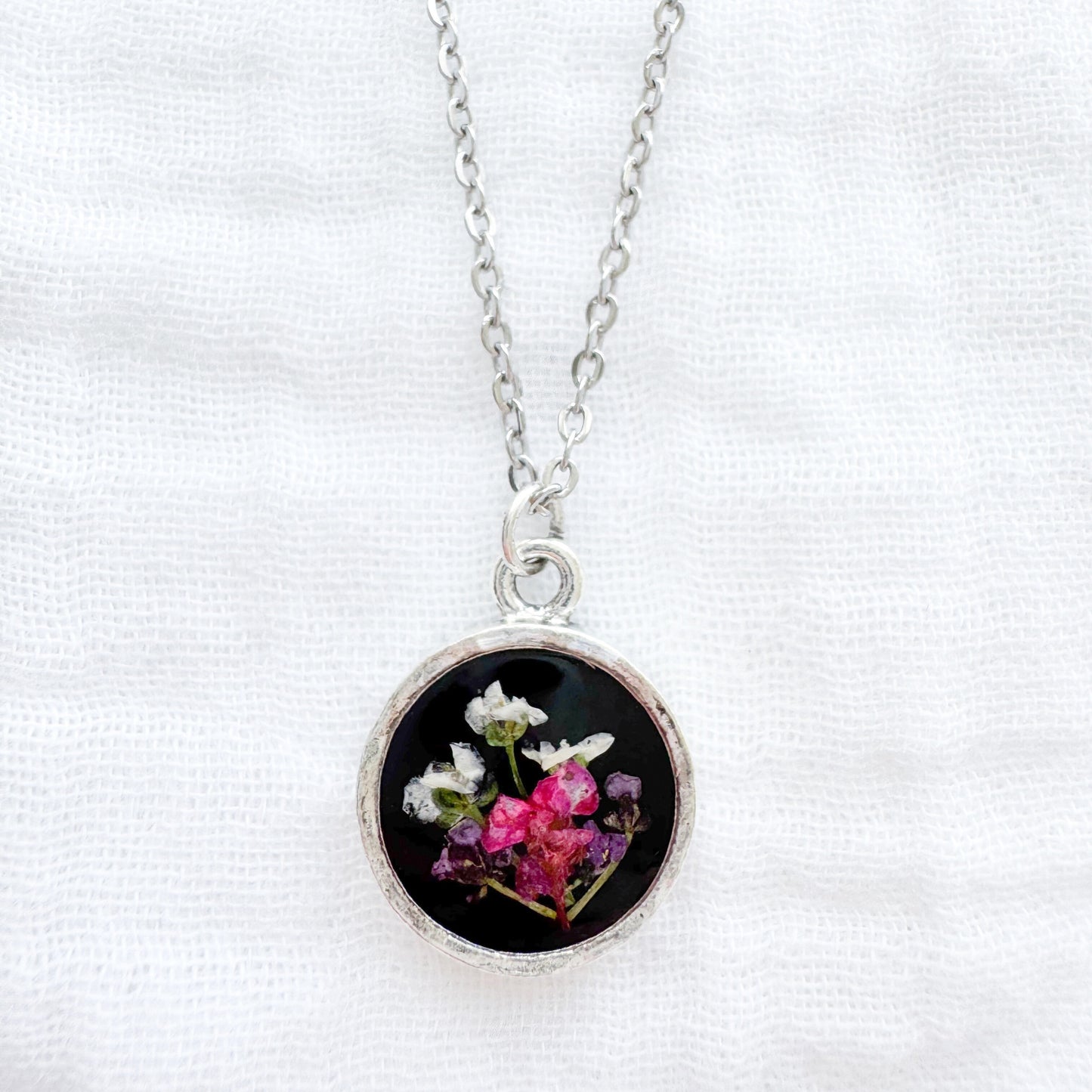 Flora Coin Pressed Flower Necklace | Silver
