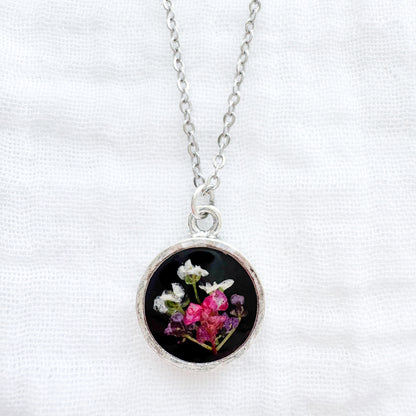 Flora Coin Pressed Flower Necklace | Silver