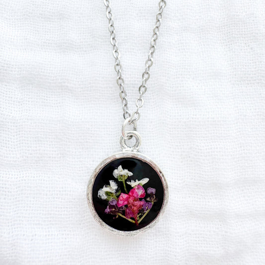 Flora Coin Pressed Flower Necklace | Silver