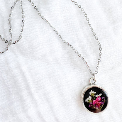 Flora Coin Pressed Flower Necklace | Silver