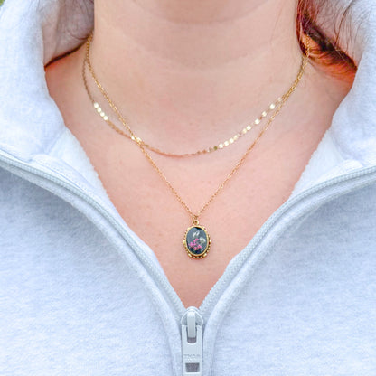 Flora Ornate Pressed Flower Necklace | Gold