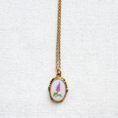 Foxglove Botanical Illustration Pendant Necklace | Gold