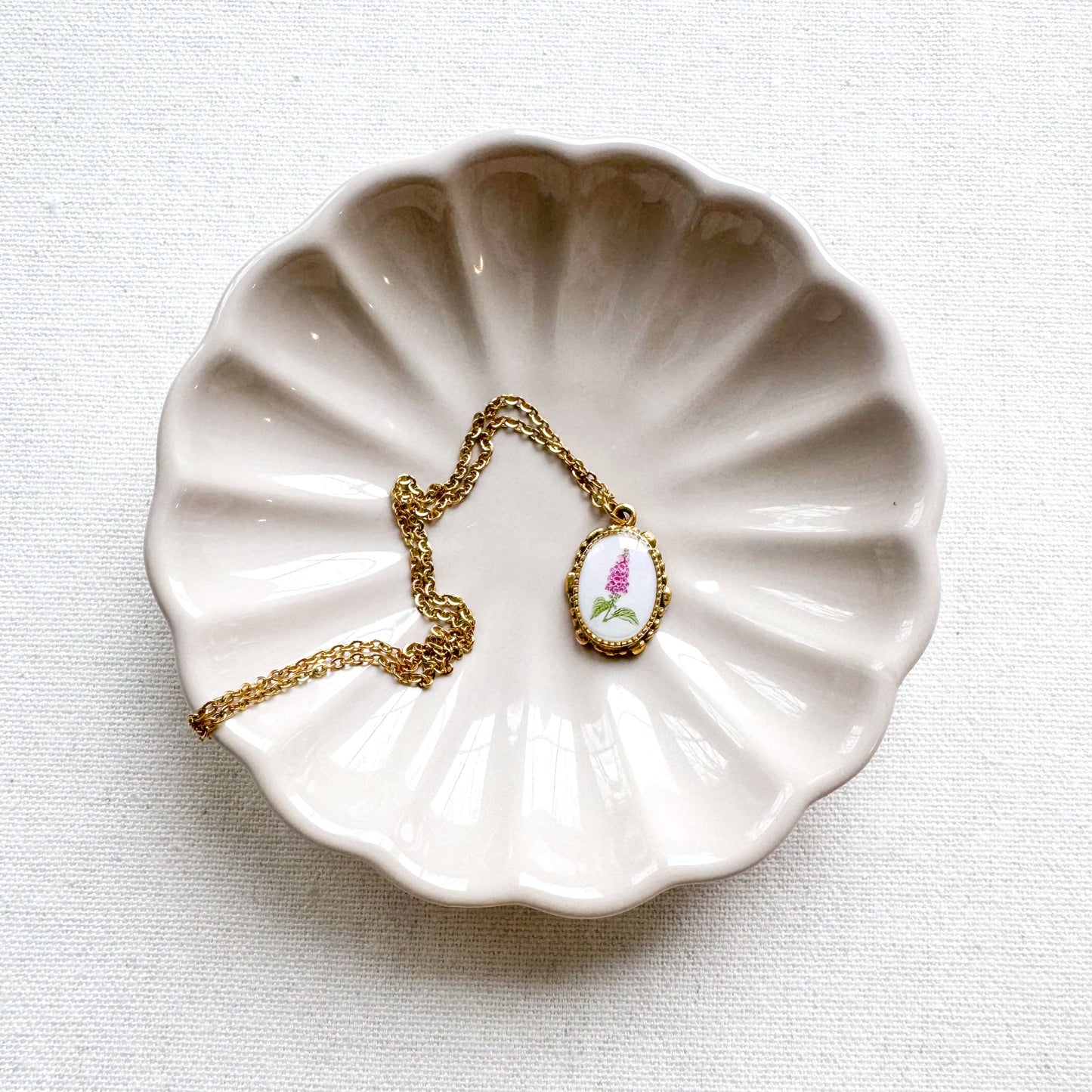 Foxglove Botanical Illustration Pendant Necklace | Gold