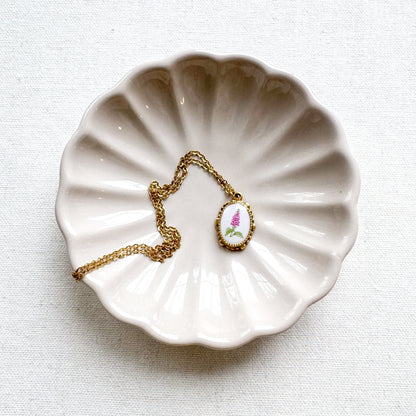 Foxglove Botanical Illustration Pendant Necklace | Gold
