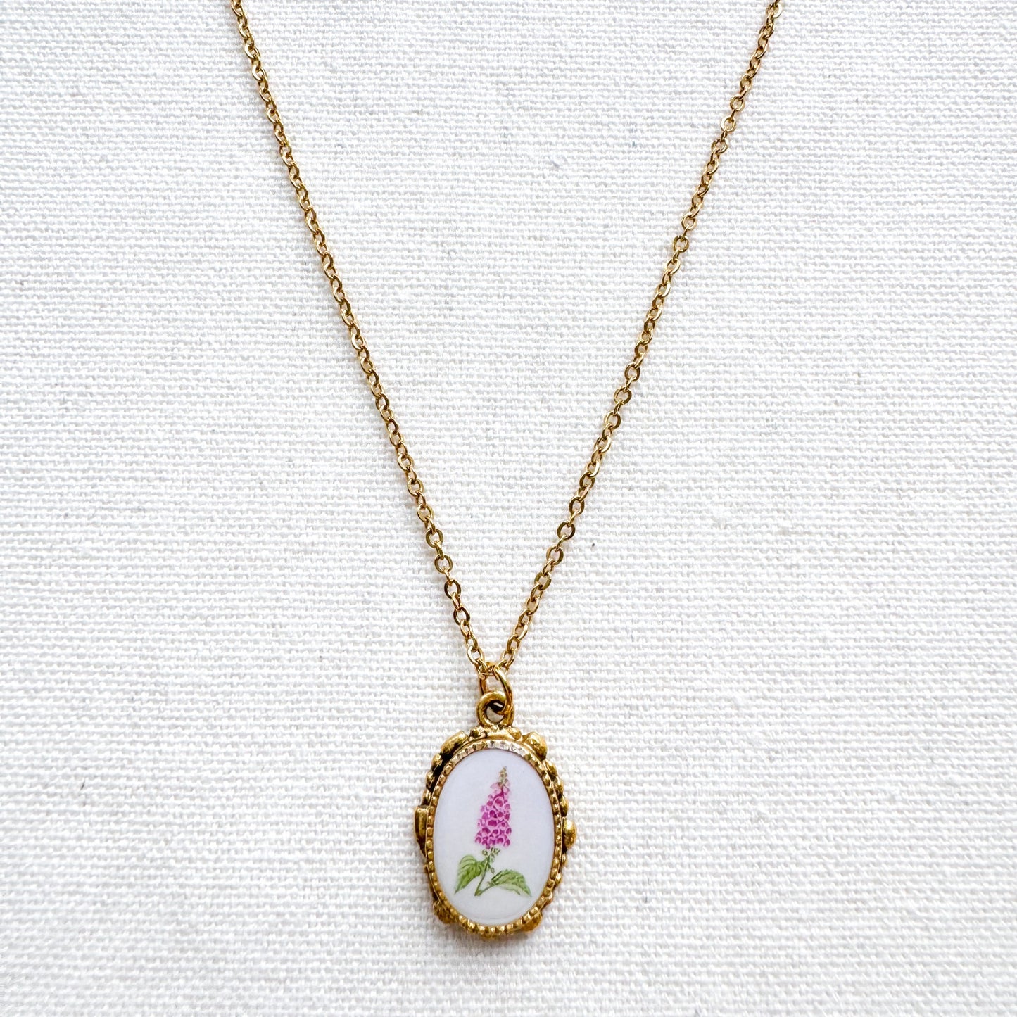 Foxglove Botanical Illustration Pendant Necklace | Gold