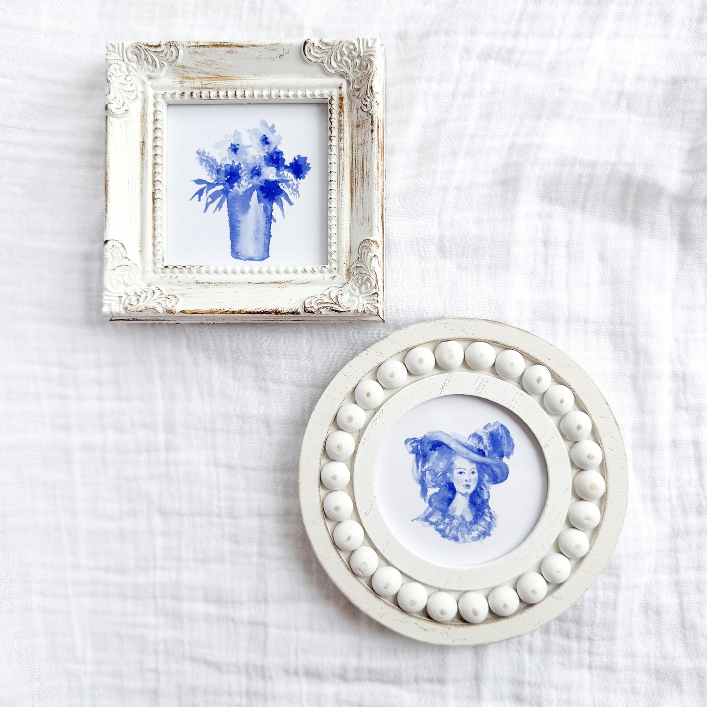 French Lady Watercolour Fine Art Print, 3x3 | Framed