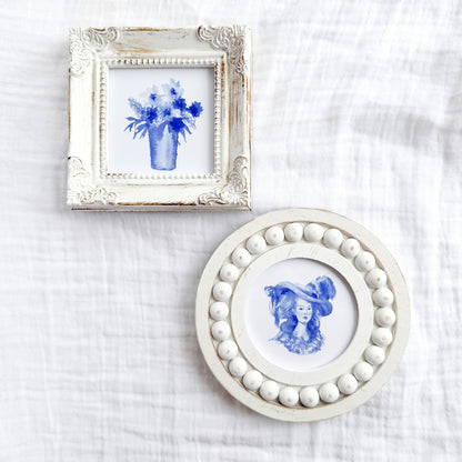 French Lady Watercolour Fine Art Print, 3x3 | Framed