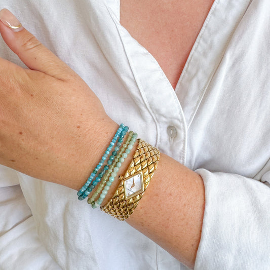 Blue Apatite Gemstone Stacking Bracelet | Gold