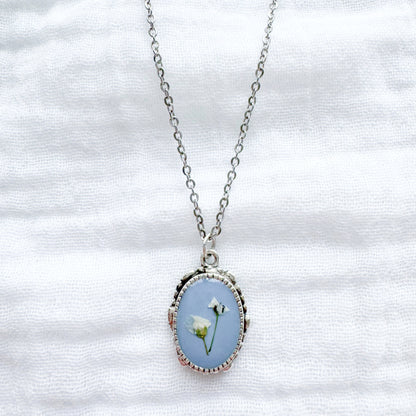 Geneviève Ornate Pressed Flower Necklace | Silver