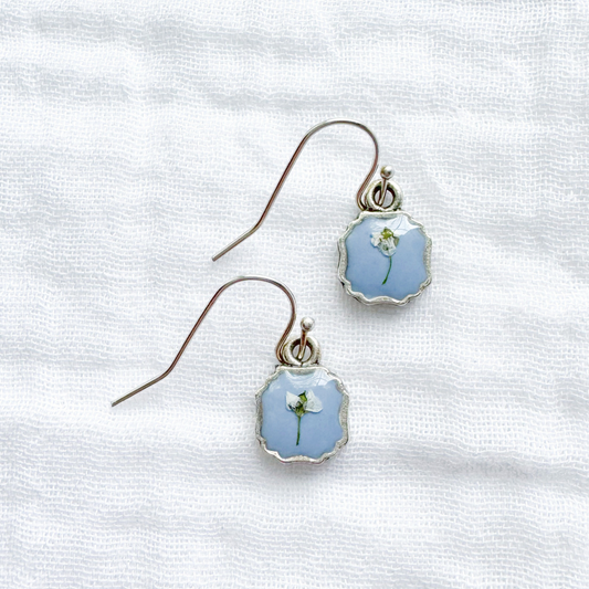 *Custom* Something Blue Pressed Flower Drop Earrings | Gold or Silver