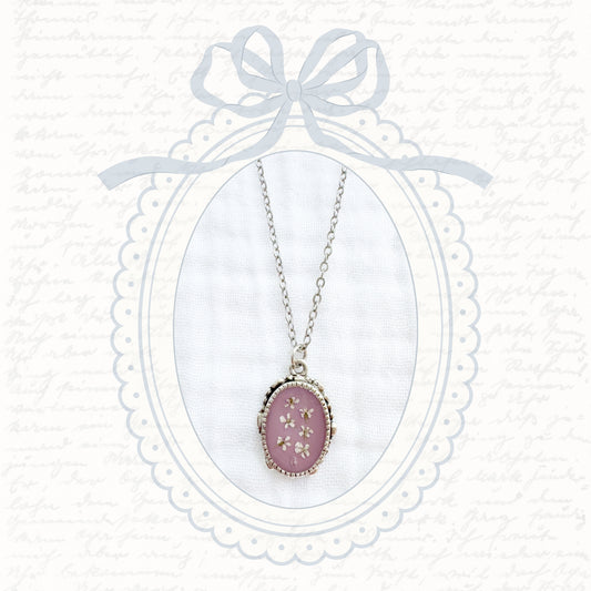 *Slightly Imperfect* Georgiana Ornate Pressed Flower Necklace | Silver