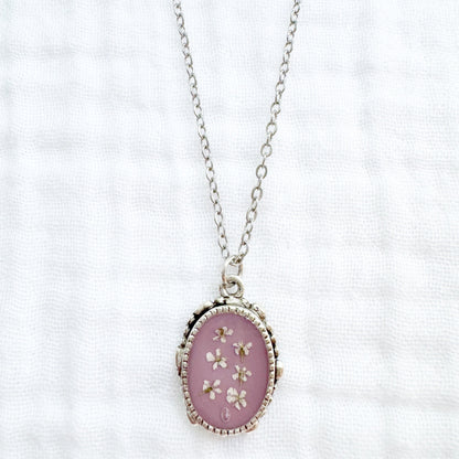 *Slightly Imperfect* Georgiana Ornate Pressed Flower Necklace | Silver