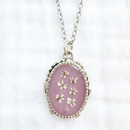 *Slightly Imperfect* Georgiana Ornate Pressed Flower Necklace | Silver