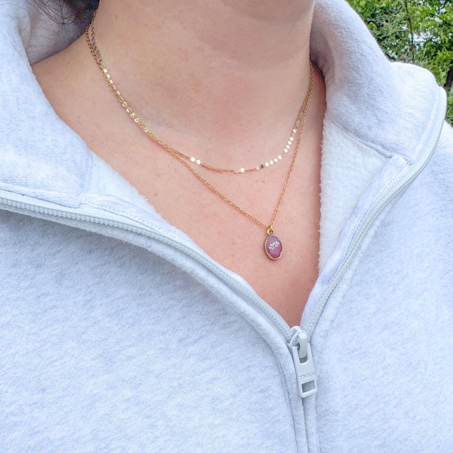 Enid Mini Ornate Pressed Flower Necklace | Gold