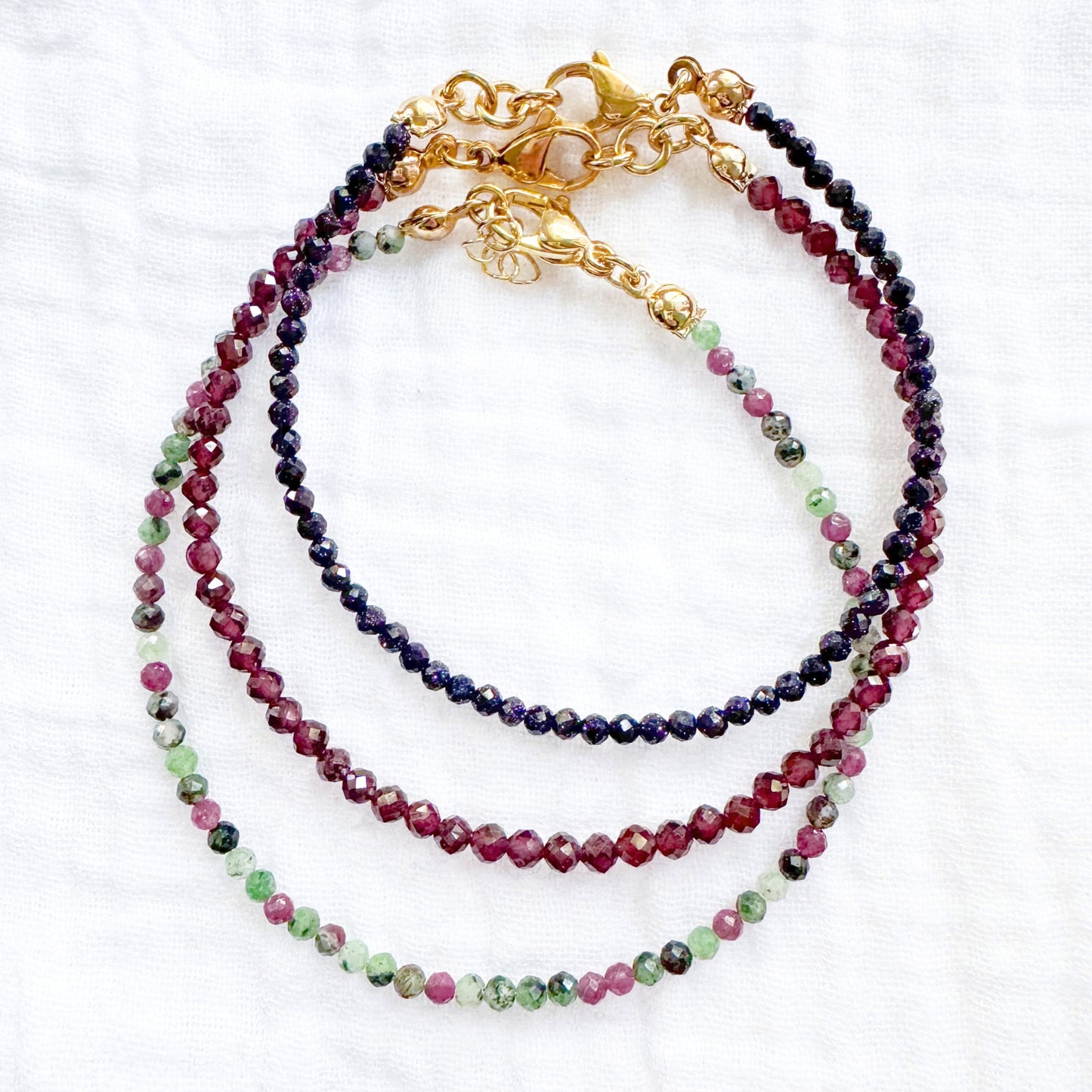 Ruby Zoisite Gemstone Stacking Bracelet | Gold