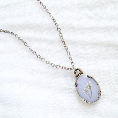 Grace Mini Ornate Pressed Flower Necklace | Silver