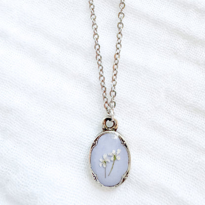 Grace Mini Ornate Pressed Flower Necklace | Silver