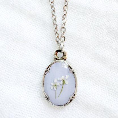 Grace Mini Ornate Pressed Flower Necklace | Silver