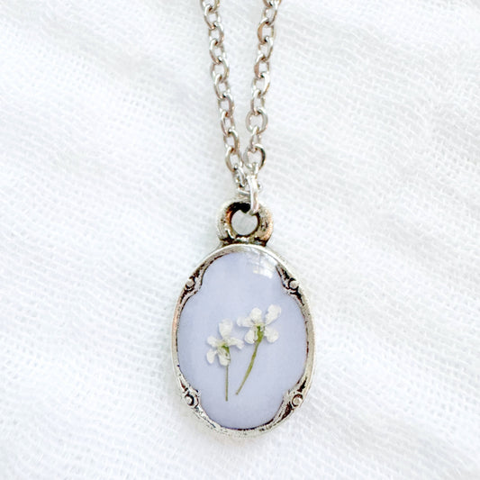 Grace Mini Ornate Pressed Flower Necklace | Silver