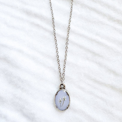 Grace Mini Ornate Pressed Flower Necklace | Silver