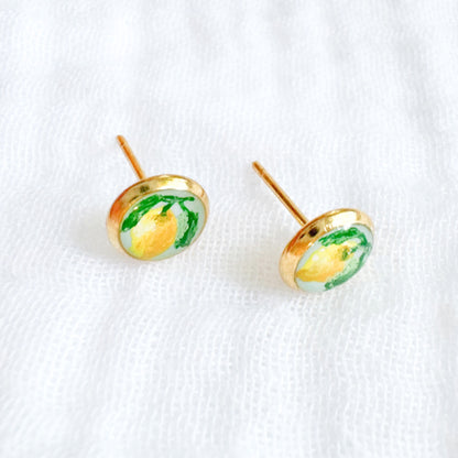 Hand-painted Botanical Lemon Earrings | Gold