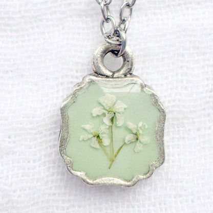 Heather Mini Frame Pressed Flower Necklace | Silver