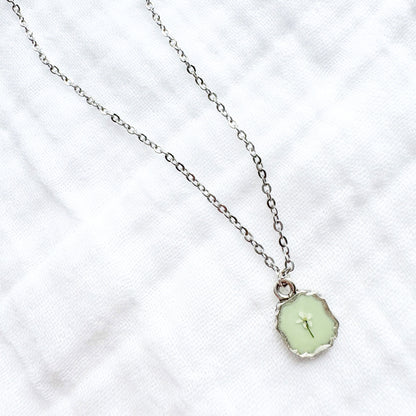 Heather Mini Frame Pressed Flower Necklace | Silver