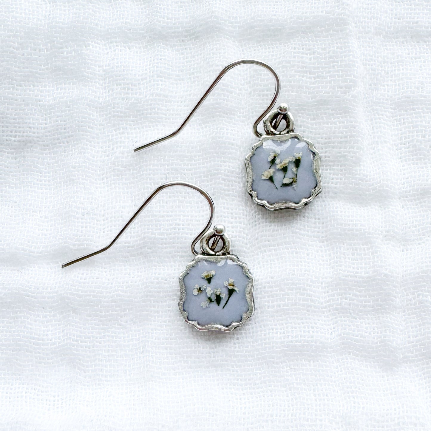 Hollee Pressed Flower Drop Earrings | Silver