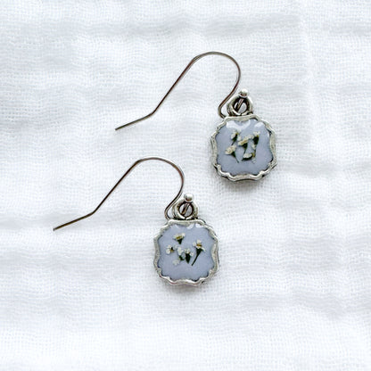 Hollee Pressed Flower Drop Earrings | Silver