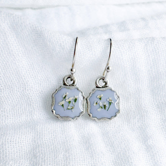 Hollee Pressed Flower Drop Earrings | Silver