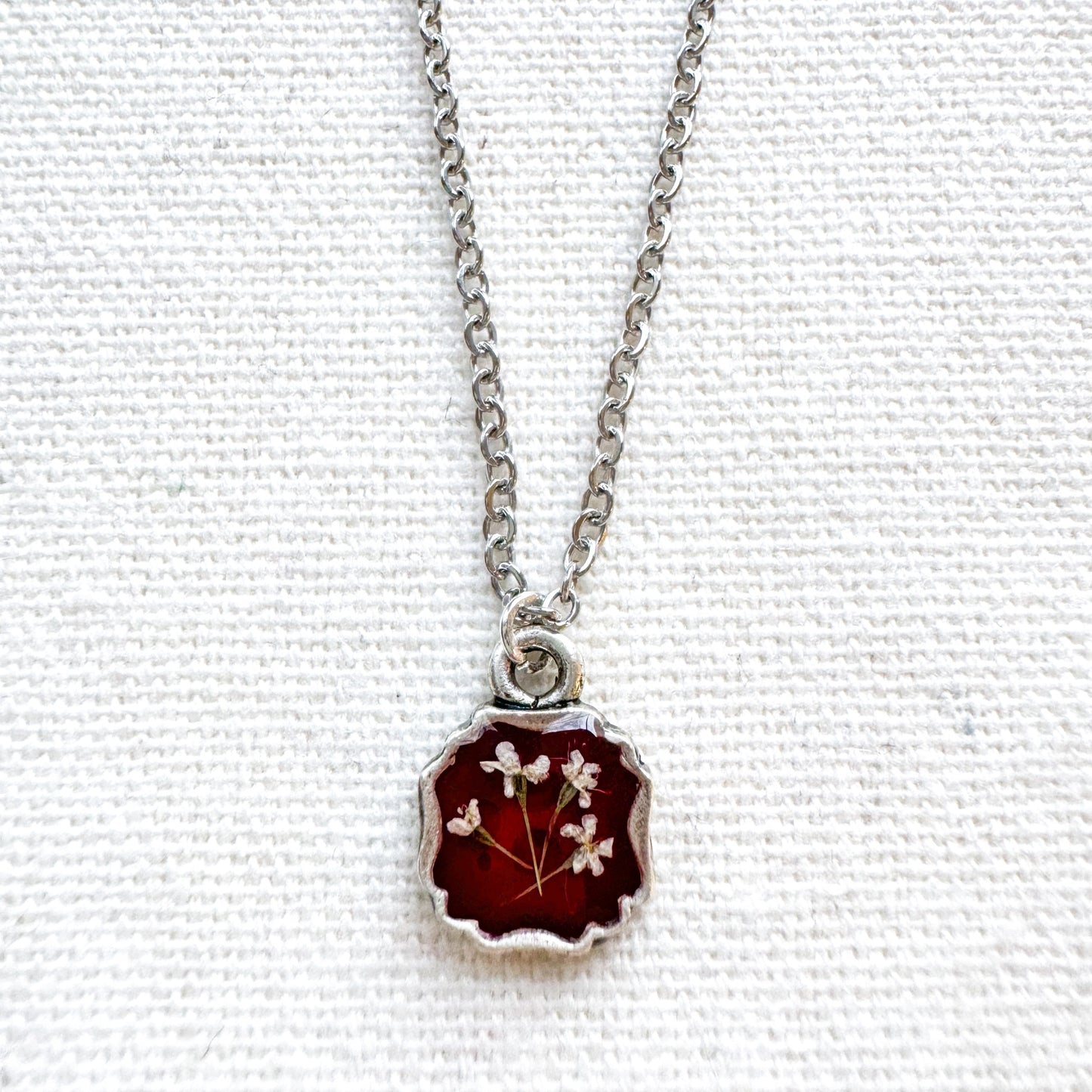 Holly Pressed Flower Necklace | Silver